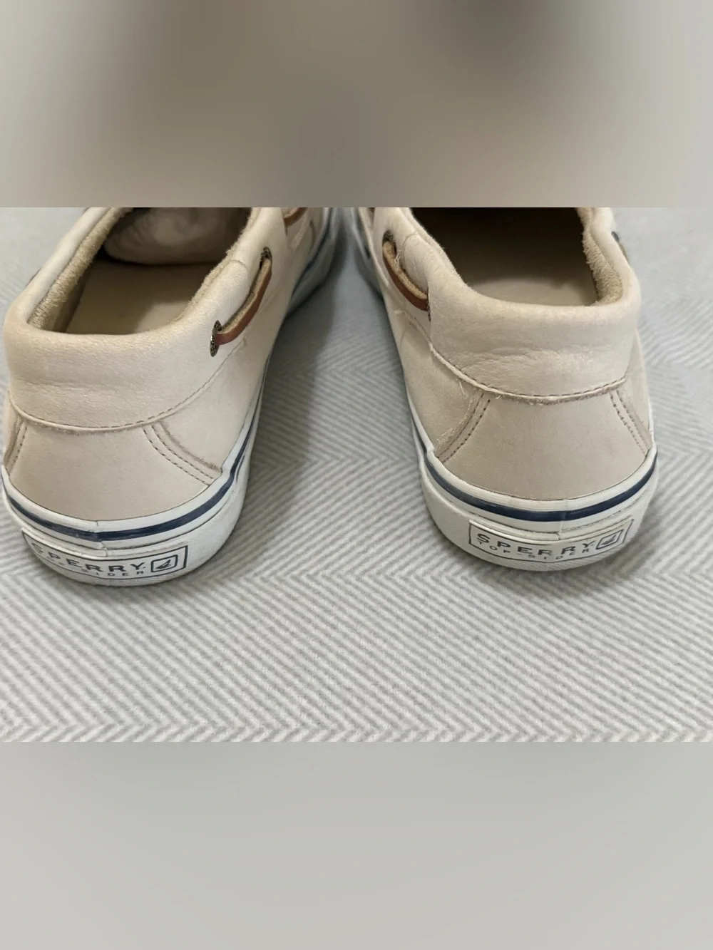 Sperry Men’s Beige Leather Boat Shoes with Brown Laces Sz 11.5M